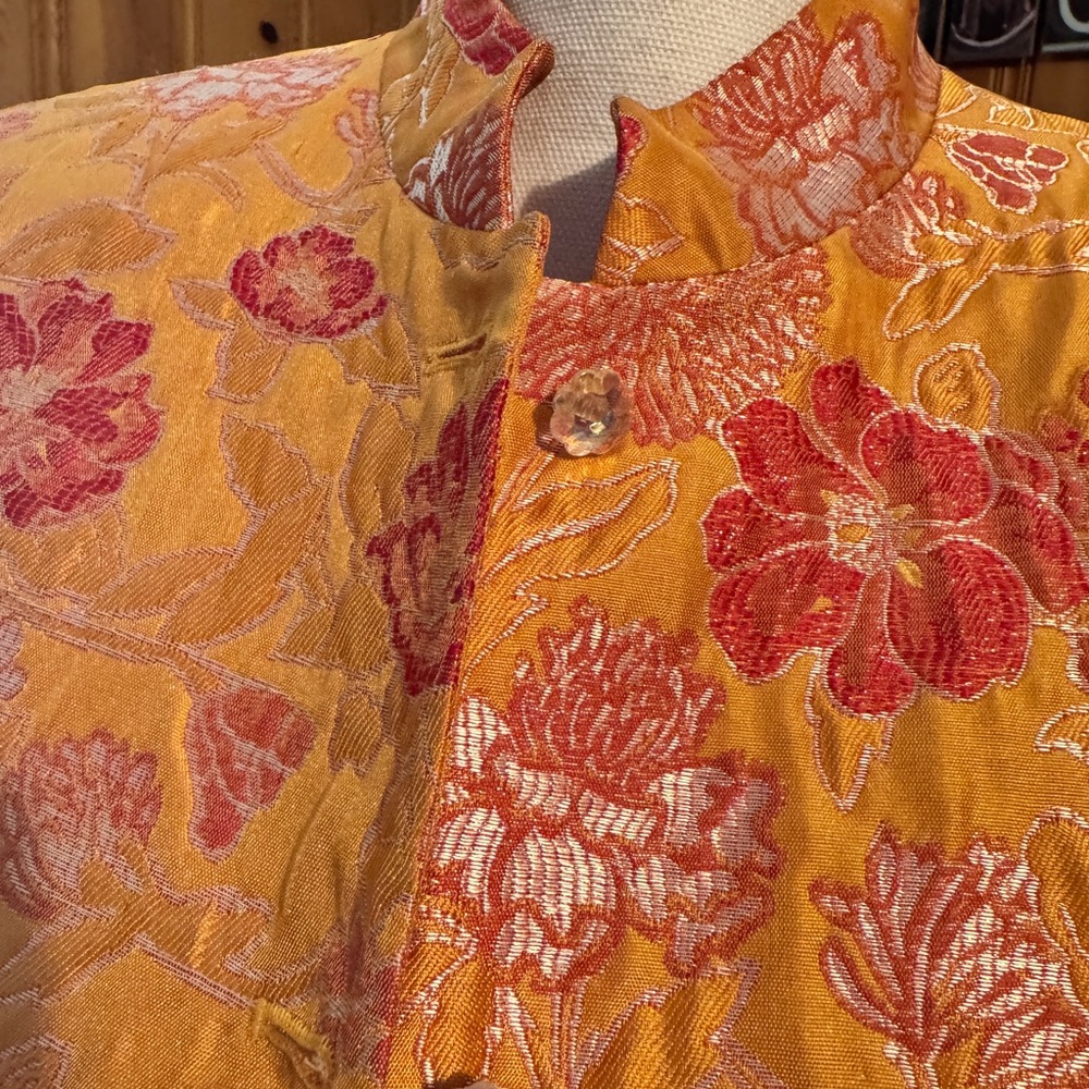 Floral Embroidered Skirt Suit in Orange and Red